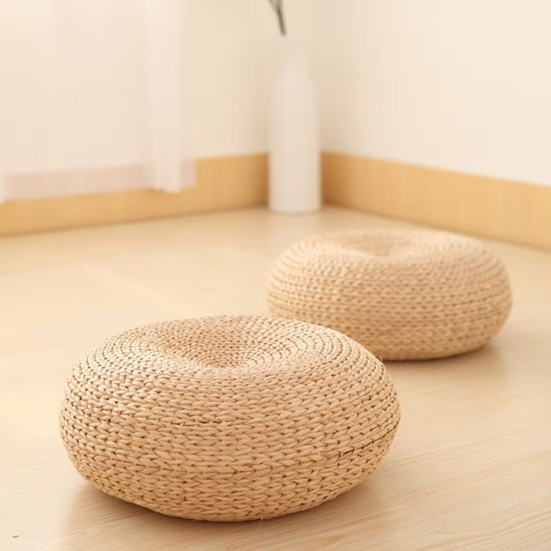 Rattan Tatami Cushion, Natural Straw Round Pouf Hand Woven Mat, Japanese-style Cushion For Medita... | Etsy (US)