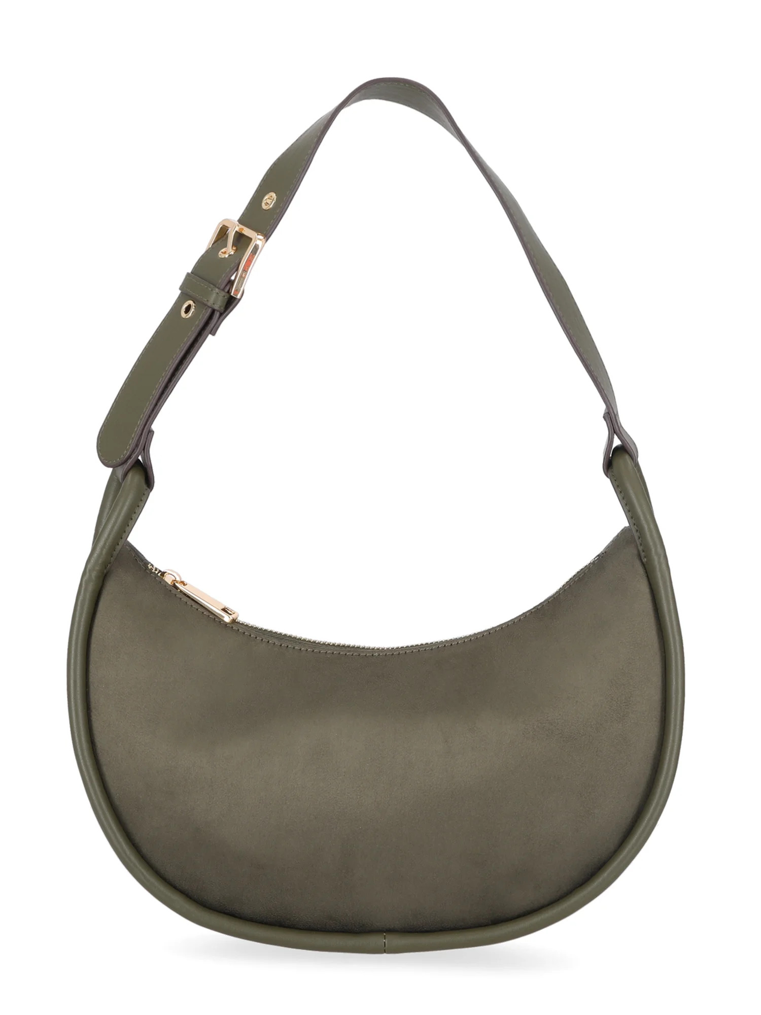 Time and Tru Women's Faux Suede Griffin Cresent Handbag, Dark Olive | Walmart (US)