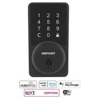 Defiant Square Matte Black Smart Hubspace Wi-Fi Deadbolt HSGC9X9D01AJ - The Home Depot | The Home Depot