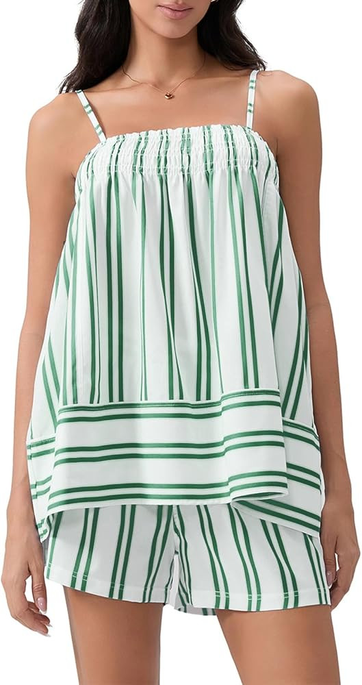 Y2K Striped Pajama Set Women 2 Piece Camisole Babydoll Tops and Striped Boxer Shorts Matching Pj ... | Amazon (US)