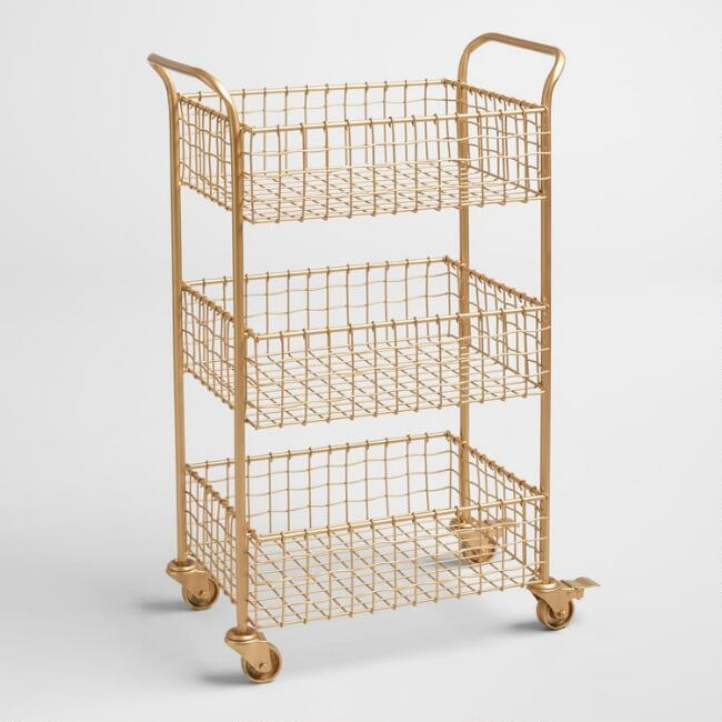 Gold Wire Basket 3 Tier Antonia Rolling Cart | World Market