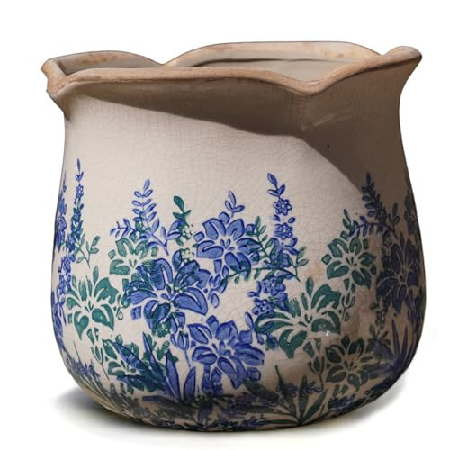 Dosayes Rustic Ceramic Pot for Plant, 6 Inch Vintage Flower Pot (Cyan) | Amazon (US)
