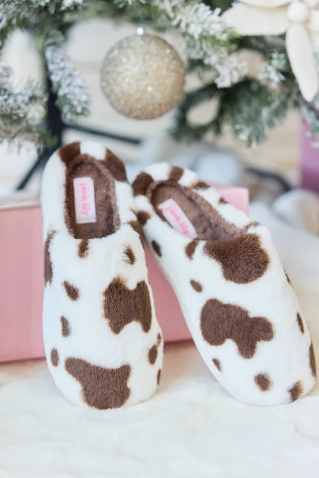 Lucila Cow Print Slippers | Pink Lily