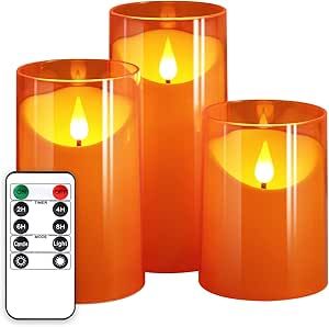 NURADA Orange Flameless Candles: 3D Wick Battery Operated LED Candle with Remote Timers Electric ... | Amazon (US)