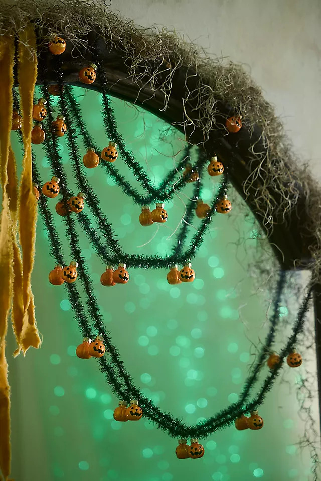 Glass Pumpkin + Tinsel Garland in Black at Terrain | Terrain