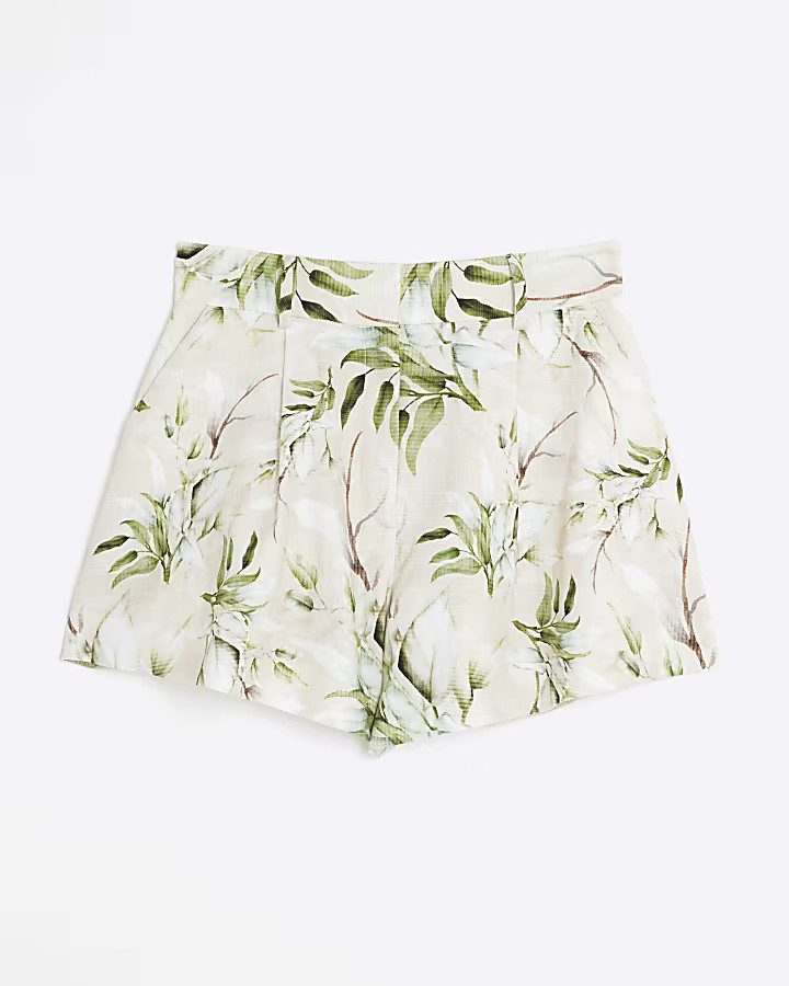 Cream Floral Linen Blend Shorts | River Island UK & IE