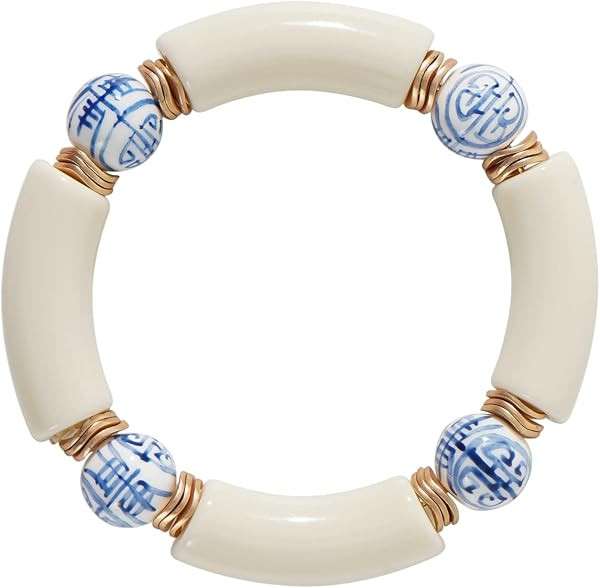 Ceramic Beaded Bracelet for Women Bow Charm Stretch Vintage Jewelry | Amazon (US)