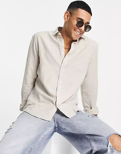 Only & Sons linen mix shirt in beige | ASOS (Global)