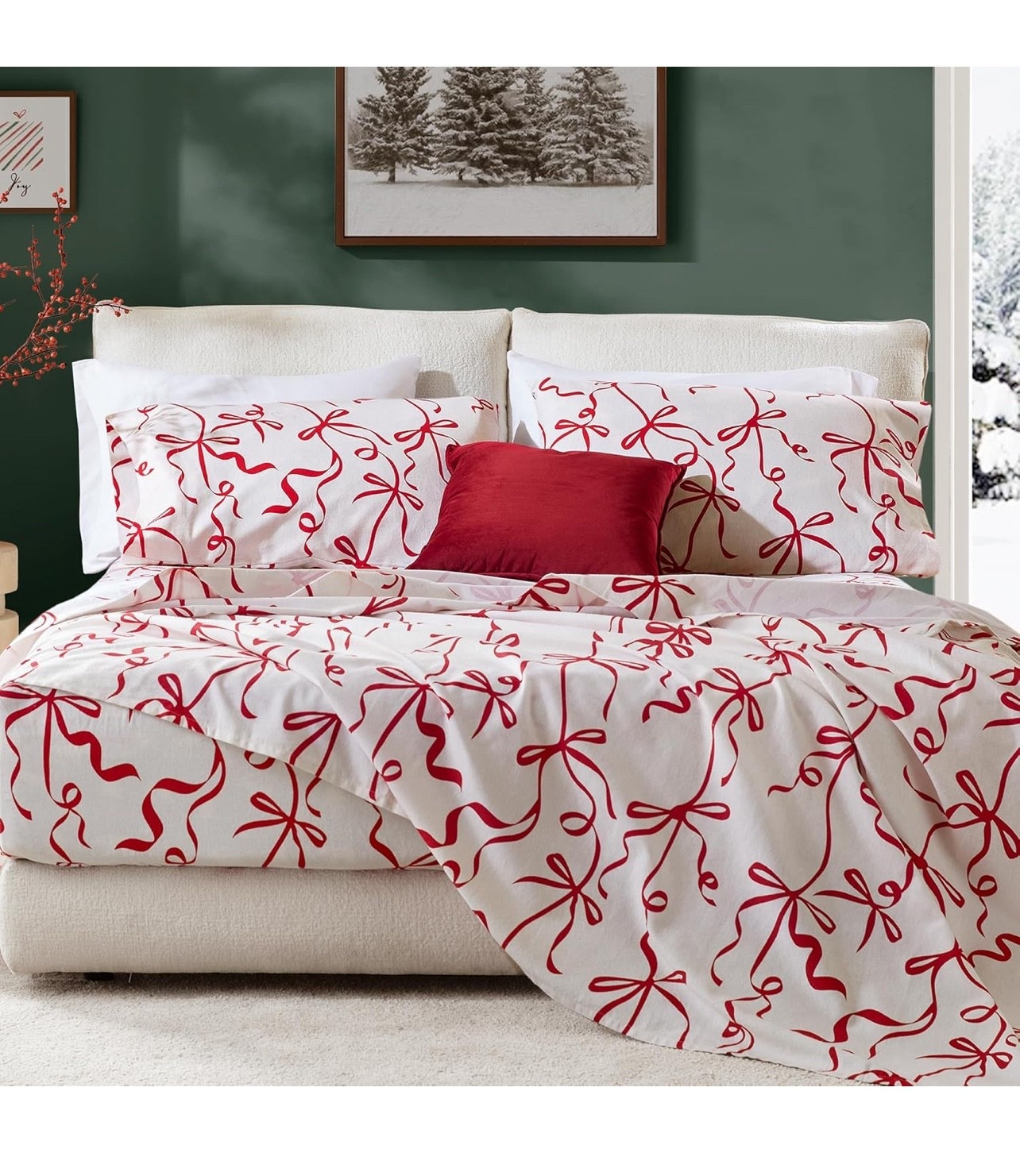 🎀 Cozy Red Bow Flannel Sheet Set

Perfect festive bedding for the holidays! ❤️🎄✨

These Comfort Spaces Cotton Flannel Red Bow Sheets are the sweetest way to bring instant Christmas charm into your bedroom! 🎁❄️ The soft, breathable flannel is warm without feeling heavy, and the red bow print gives that classic, cozy holiday look that feels straight out of a Christmas movie. I have the Full size in Red Bow, and the quality is amazing for the price — such a fun seasonal swap that totally transforms the room! ❤️🛏️

If you’re decorating for Christmas, hosting guests, or just wanting a cheerful winter update, these sheets are such an affordable and adorable find. Crisp white with bright red ribbon detailing… absolutely precious! 🎀✨

Festive bedding • red bow sheets • holiday bedroom decor • Christmas bedding ideas • cozy winter bedroom • Amazon home finds • seasonal sheet sets • flannel sheets • affordable Christmas decor • holiday hosting essentials • guest room refresh • warm breathable bedding • Christmas home inspo 🎄🛏️💫

#LTKHome #LTKHoliday #LTKGiftGuide