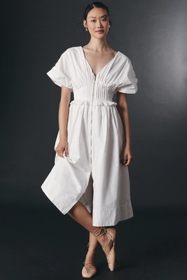 By Anthropologie V-Neck Zip-Front Midi Dress | Anthropologie (US)