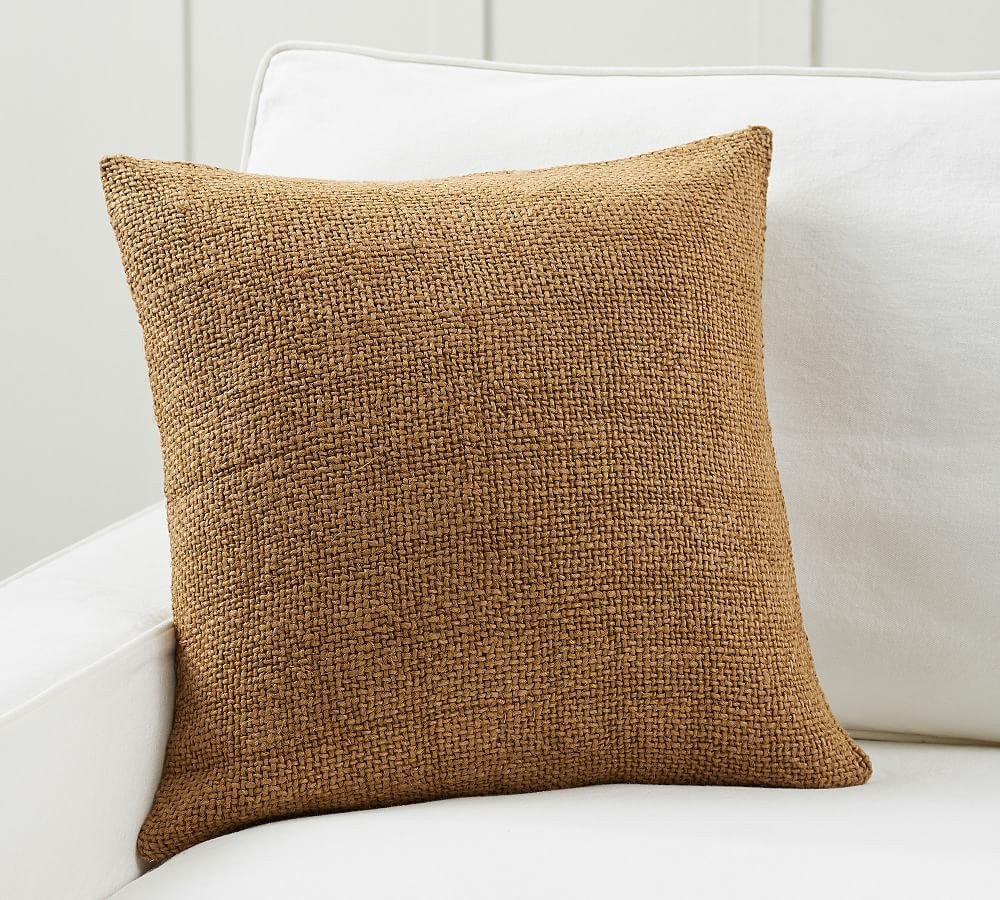 Faye Linen Textured Pillow Cover, 20"", Tobacco | Pottery Barn (US)