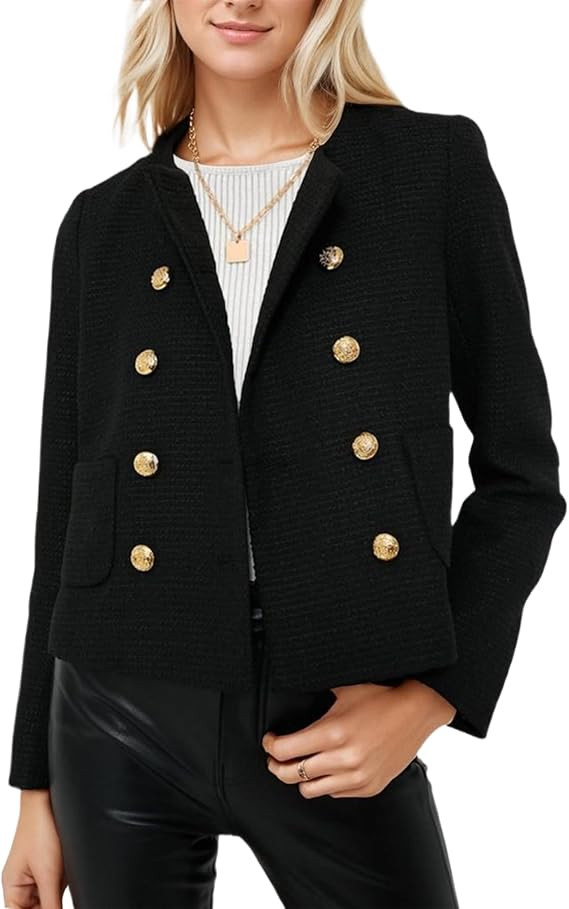 Kedera Womens Cropped Tweed Blazer Jackets Long Sleeve Open Front Blazer for Work Casual Business... | Amazon (US)