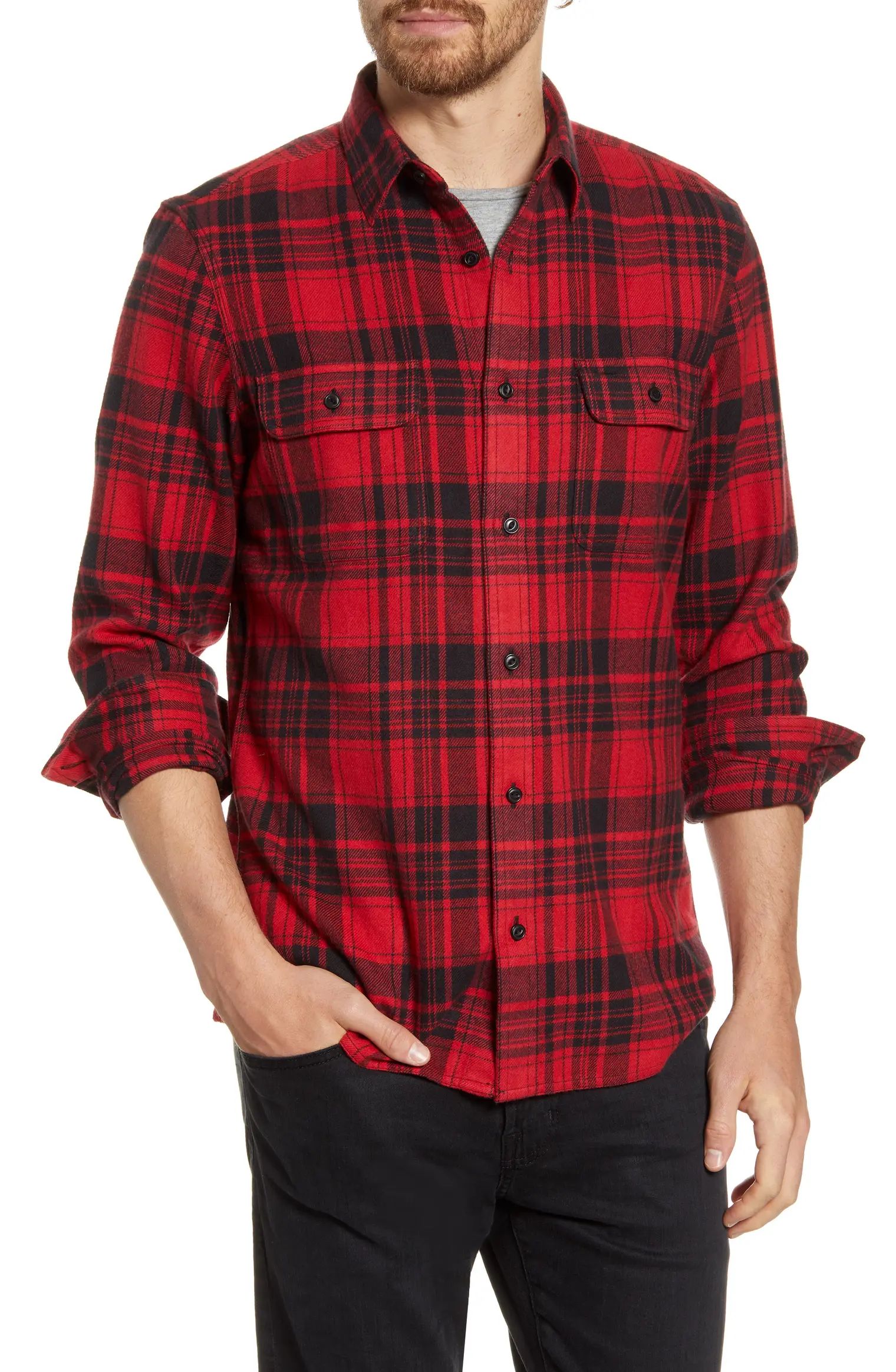 Trucker Trim Fit Plaid Flannel Button-Up Shirt | Nordstrom