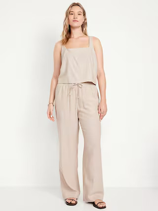 High-Waisted Linen-Blend Straight Pants | Old Navy (US)