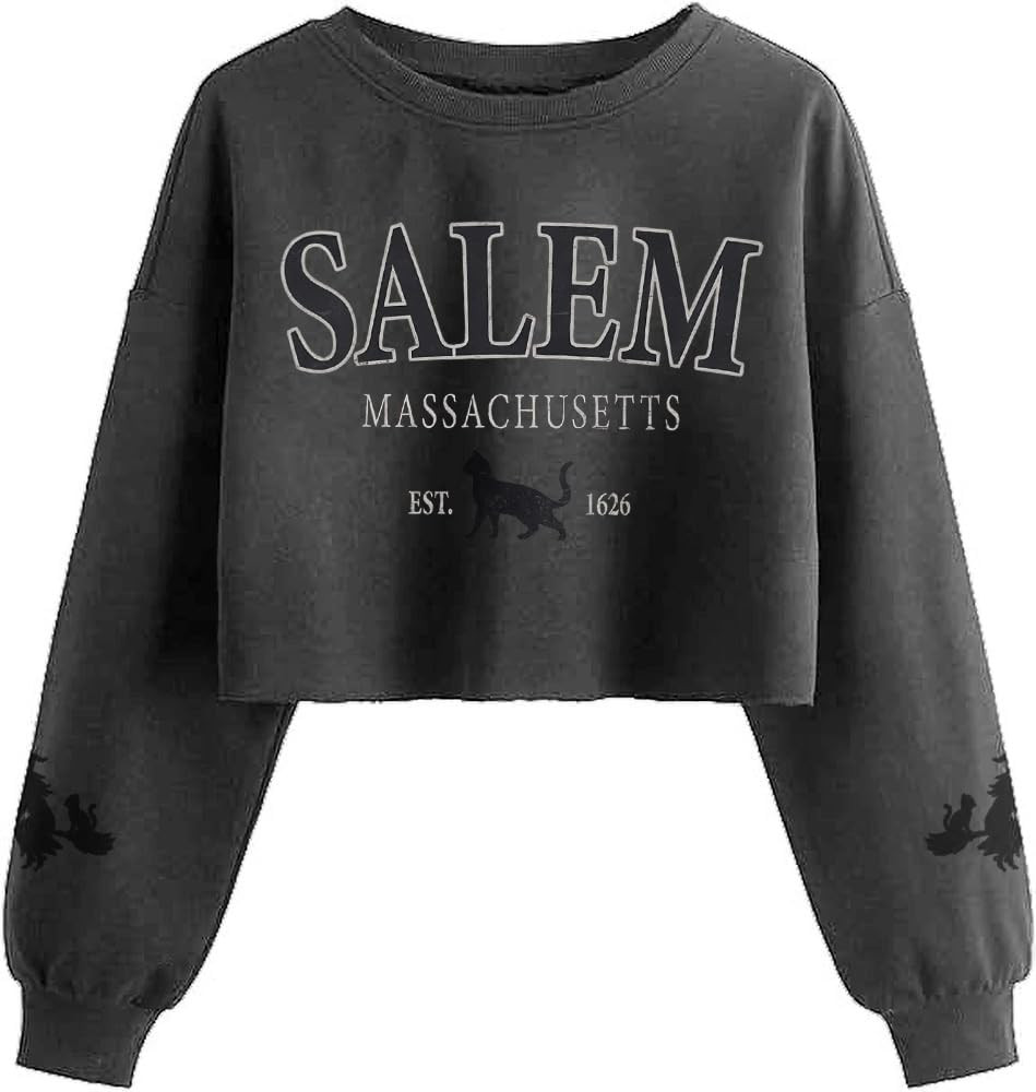 Women's Halloween Witch Vintage Graphic Crop Sweatshirt | Amazon (US)