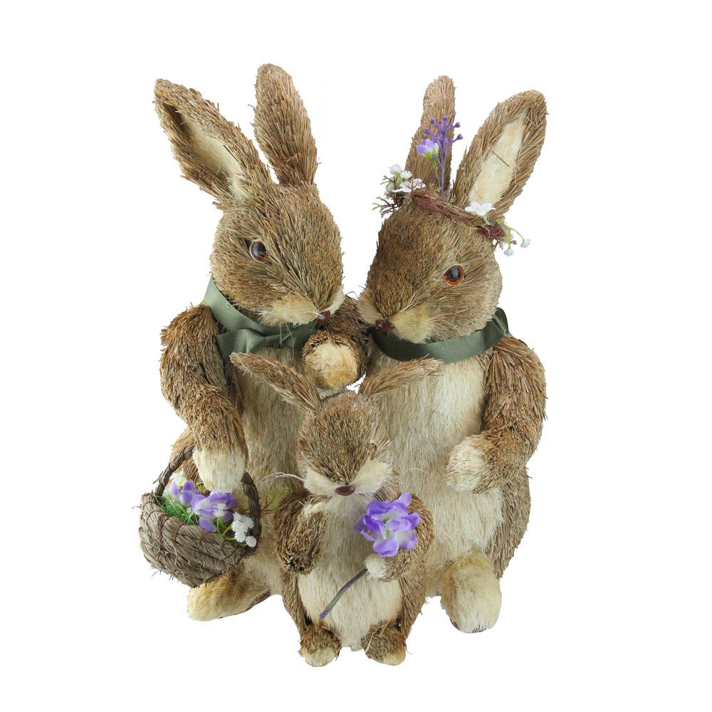 Northlight 16.75 in. Bunny Parents and Son with Flower Necklace and Scarf Figures | The Home Depot