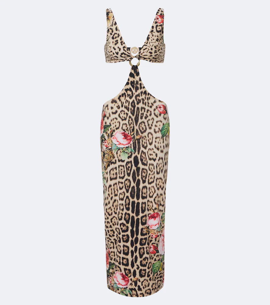 Roberto Cavalli Cutout leopard-print midi dress | Mytheresa (US/CA)