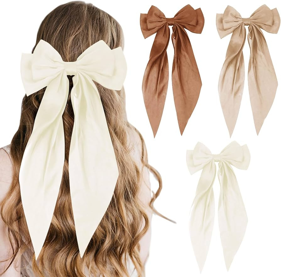 Hair Accessories Set: 3 PCS Bow Butterfly Hair Clips in Beige, Khaki, Brown - Ribbons, Barrettes,... | Amazon (US)