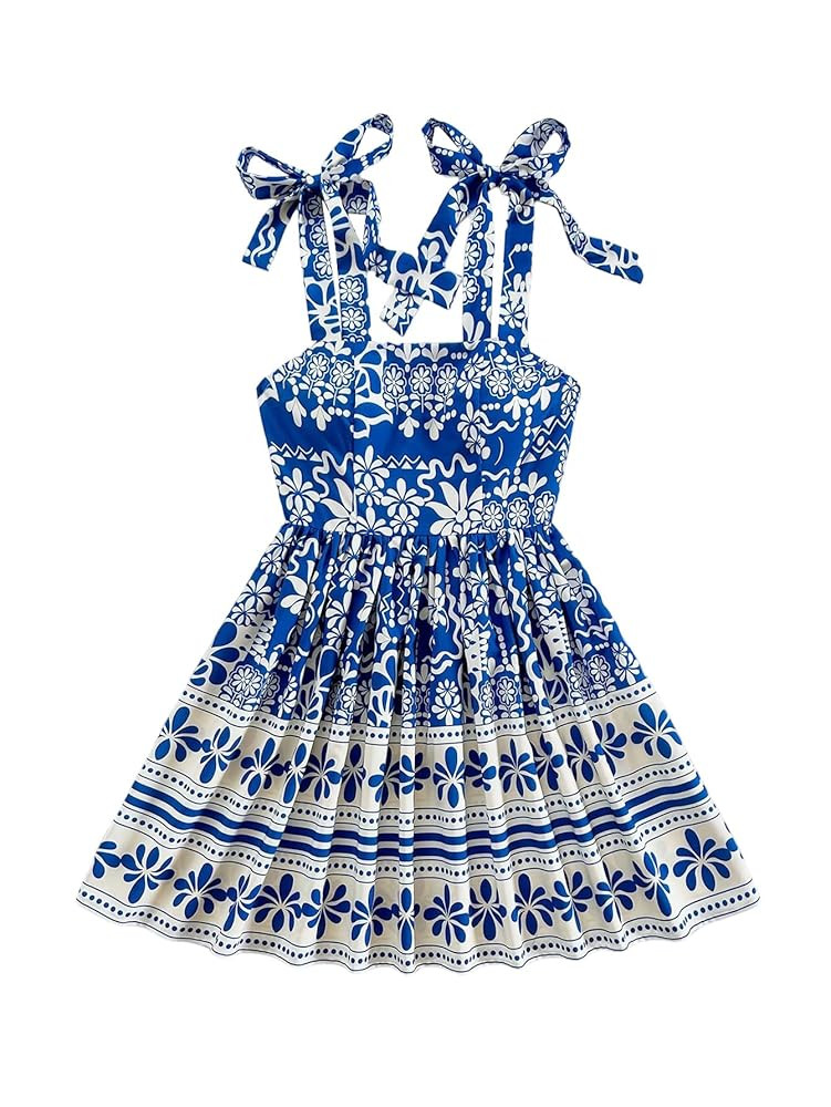 Floerns Women's Summer Floral Print Tie Shoulder Cami Dress Flare Hem Boho Mini Dress | Amazon (US)