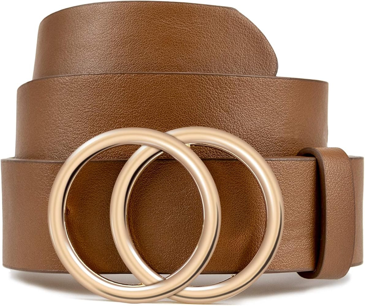Women Leather Belt for Jeans Dress Waist Belts with Double Ring Buckle by LOKLIK | Amazon (US)