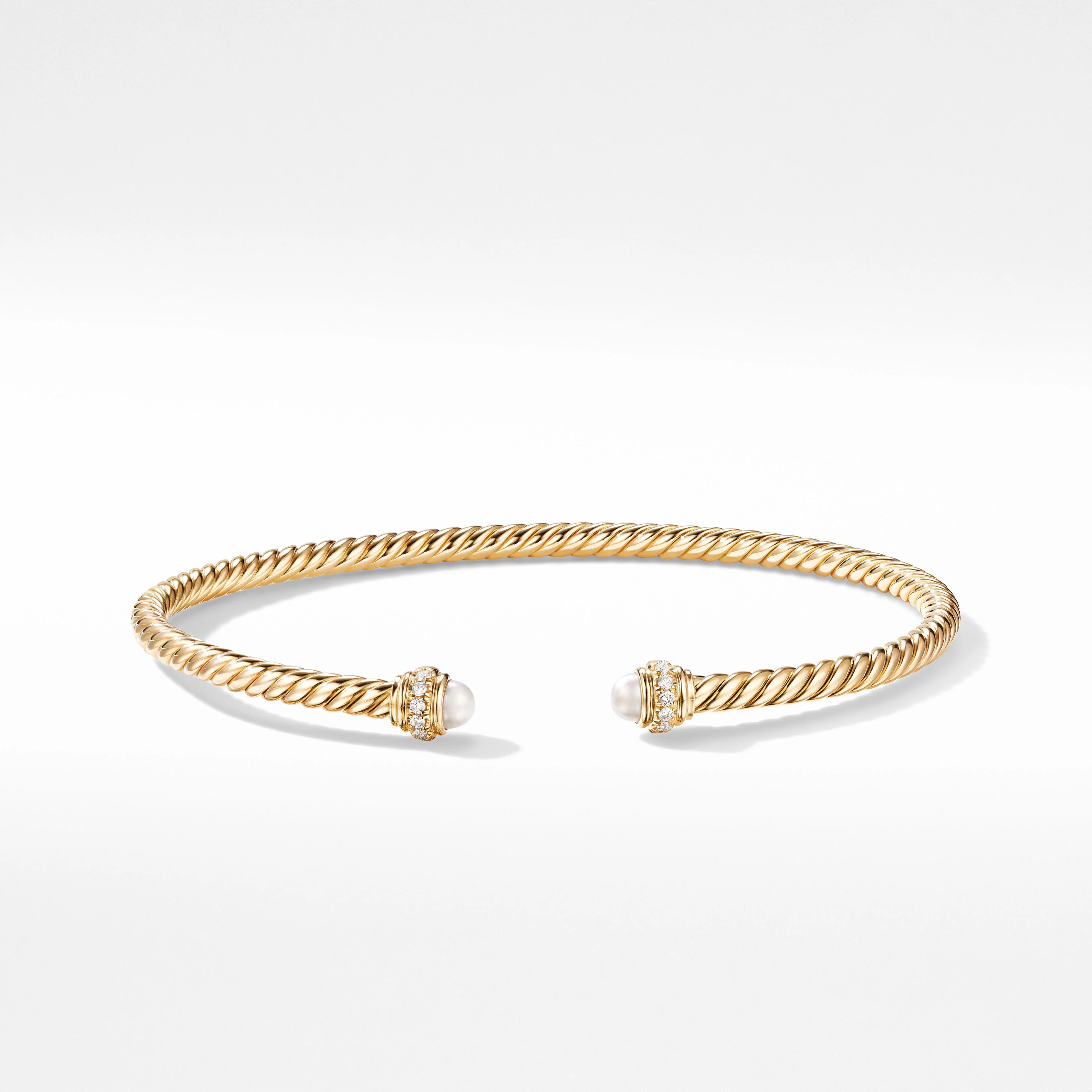 Cablespira® Bracelet in 18K Yellow Gold with Pearls and Pavé Diamonds | David Yurman
