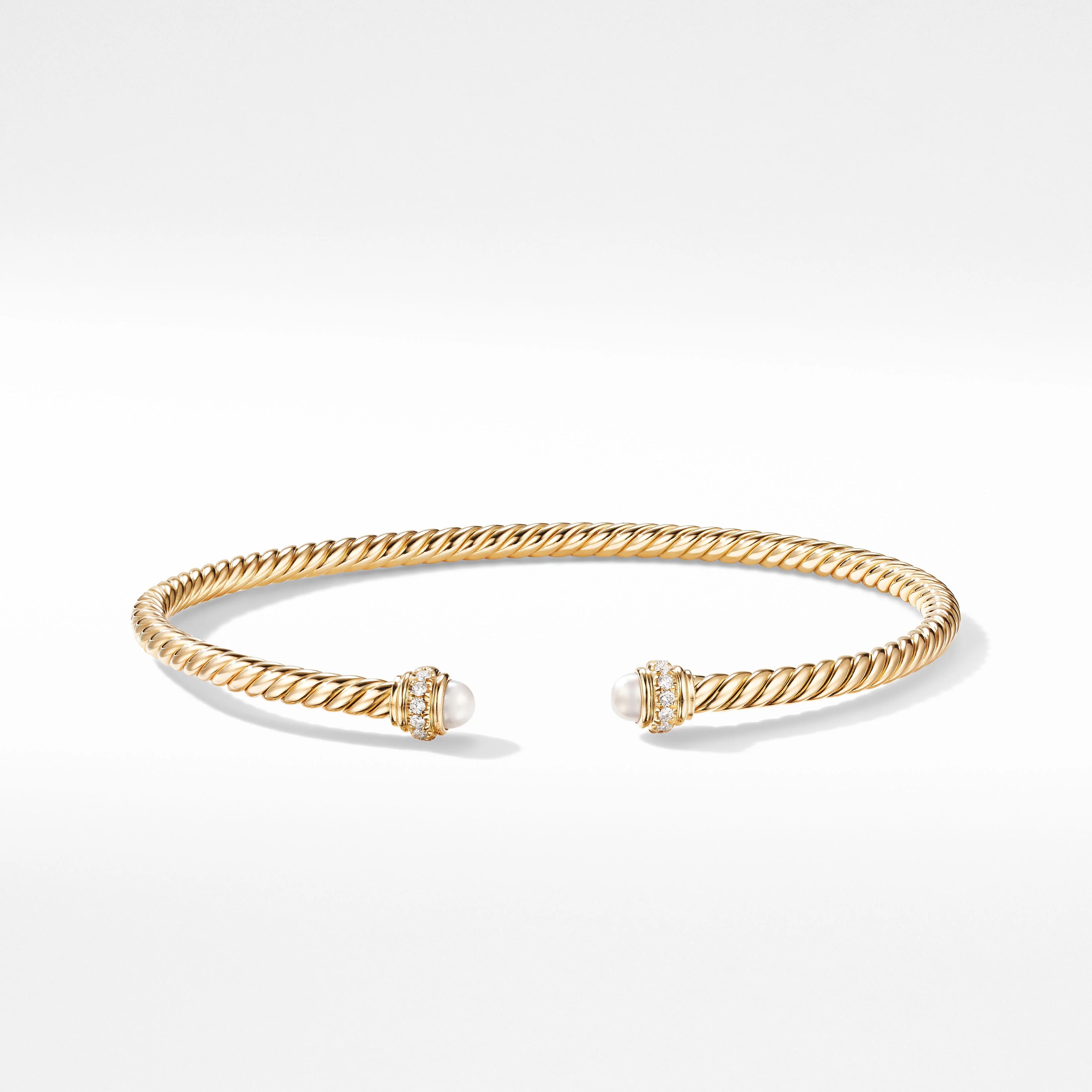 Cablespira® Color Bracelet in 18K Yellow Gold with Pearls and Pavé Diamonds | David Yurman
