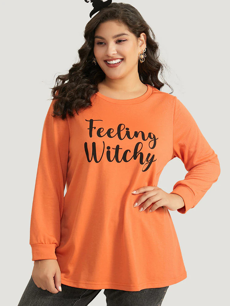 Halloween Letter Print Round Neck Sweatshirt | Bloomchic