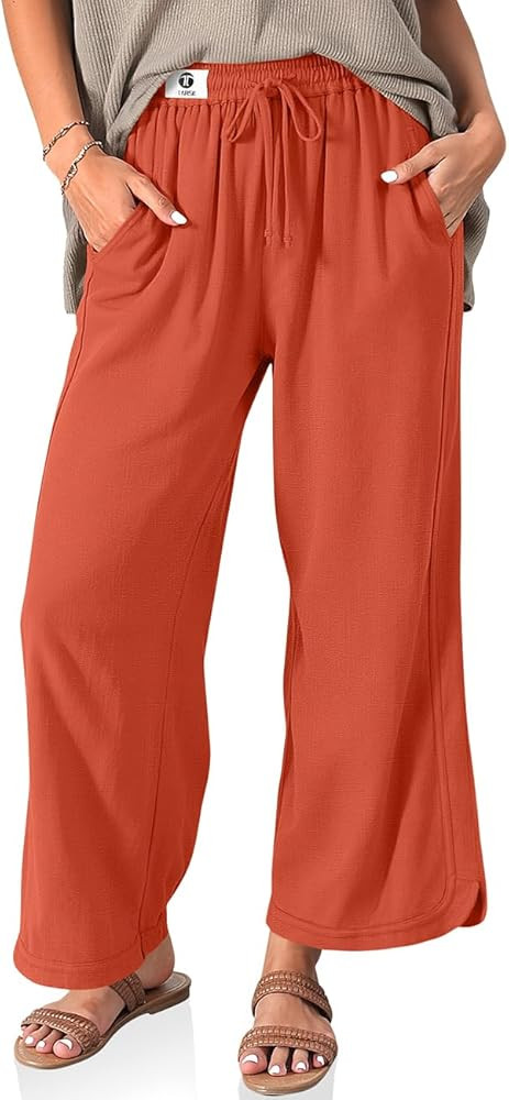 TARSE Women Linen Wide Leg Pants Casual Loose Drawstring Summer Beach Travel Vacation Palazzo Pan... | Amazon (US)