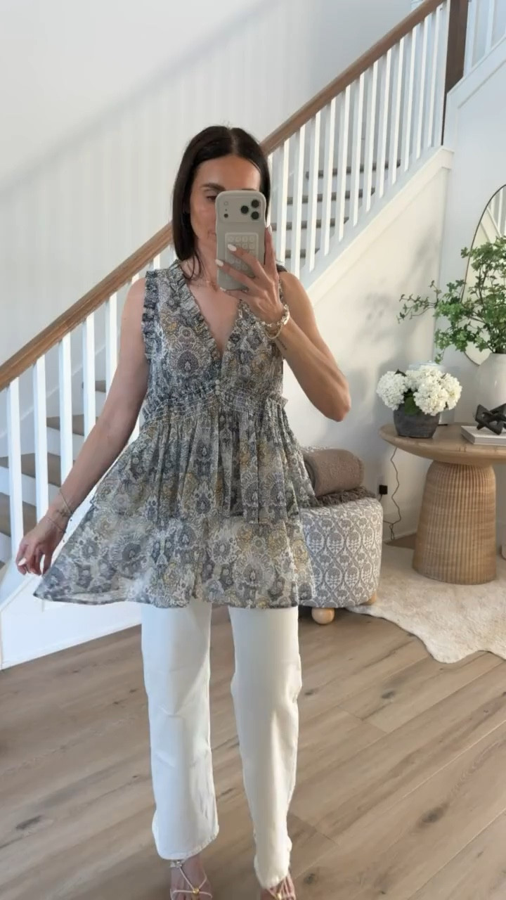 ANTHROPOLOGIE buy more, save more $50 off $150 / $100 off $300 / $150 off $500. 
Flowy printed top with white jeans for an easy, feminine and boho look.
summer outfit, boho style, white jeans, flowy blouse, casual chic, neutral outfit, feminine look, effortless style, annabrstyle


#LTKootd #LTKSaleAlert #LTKOver40