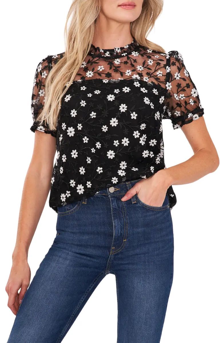 Embroidered Floral Mesh Top | Nordstrom