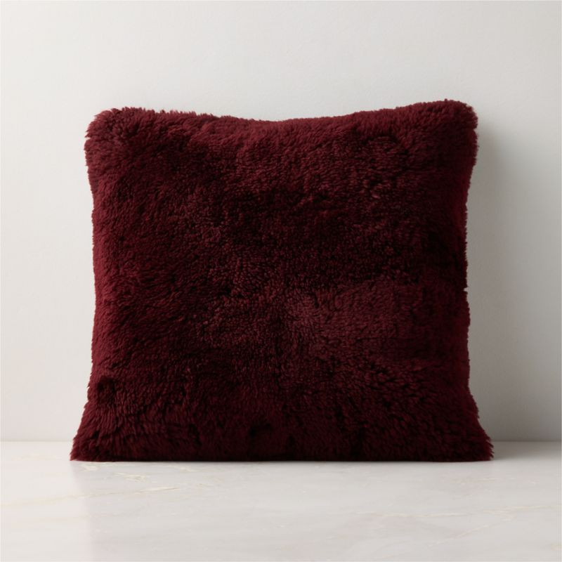 Roslin Burgundy Shearling Throw Pillow with Down-Alternative Insert 18" | CB2