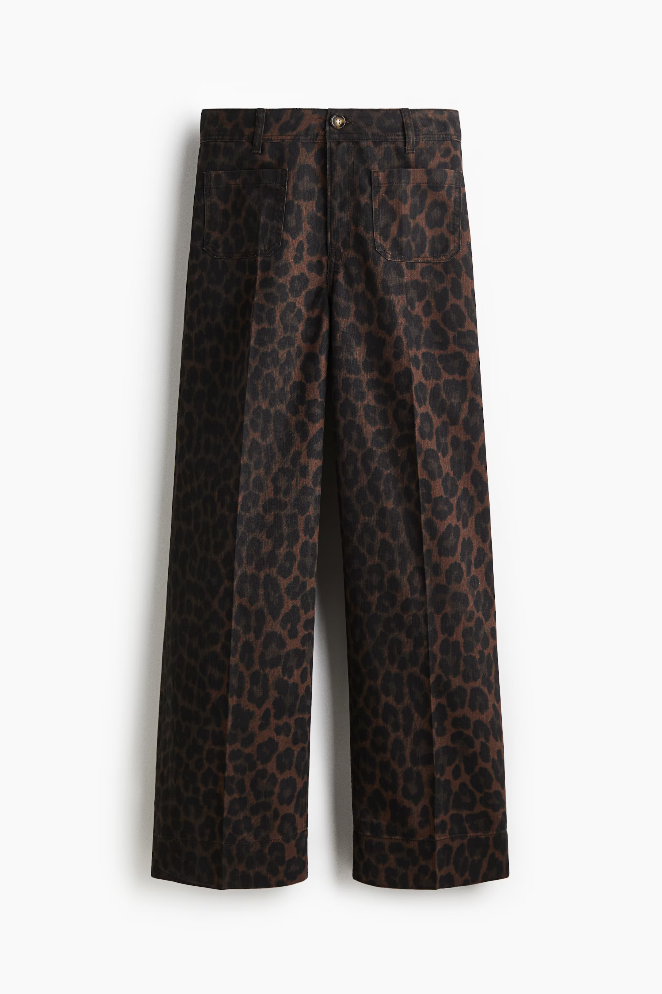Wide High Jeans - Dark brown/Leopard print - Ladies | H&M GB | H&M (UK, MY, IN, SG, PH, TW, HK)