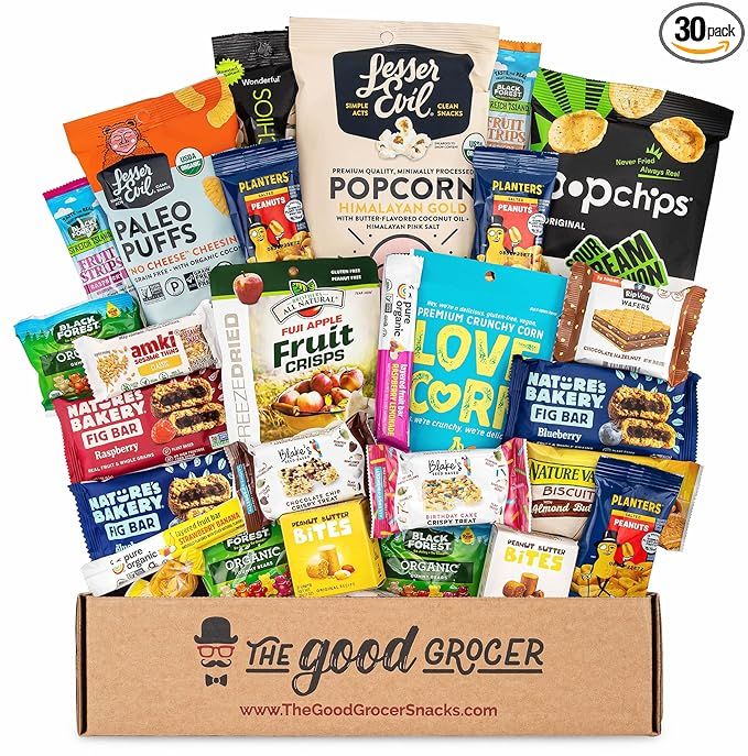 ALL NATURAL Healthy Snacks Care Package (30 Ct): Bars, Cookies, Puffs, Crispy Fruit, Trail Mix, G... | Amazon (US)
