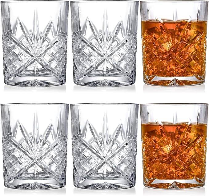 Youeon Set of 6 Crystal Whiskey Glasses, 10 Oz Old Fashioned Glasses, Rocks Glasses, Bourbon Glas... | Amazon (US)