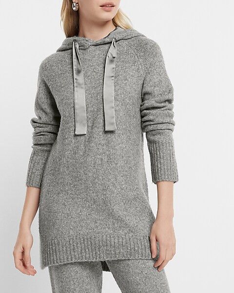 Satin Tie Tunic Sweater Hoodie | Express