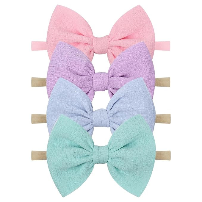 YanJie Baby Girls Nylon Headbands Newborn Bows Handmade Hair Bows Hairbands Hair Accessories for ... | Amazon (US)