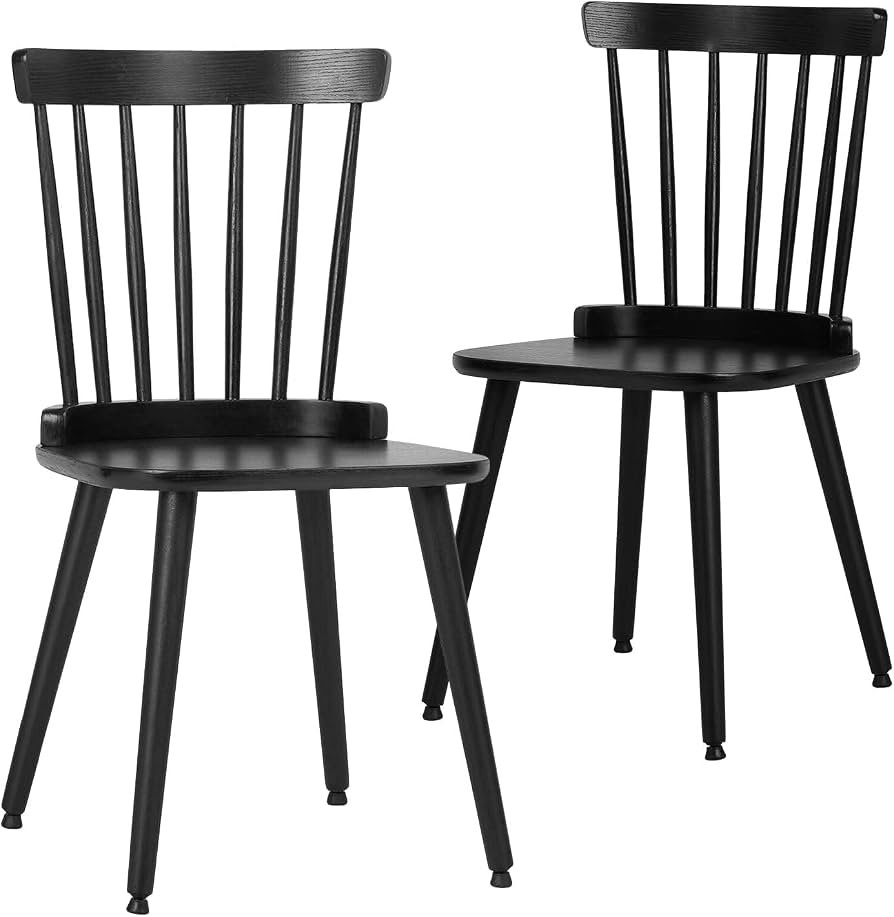Windsor Chairs Set of 2, Black Farmhouse Spindle Back Dining Chairs with Wood Legs, Solid Wooden ... | Amazon (US)