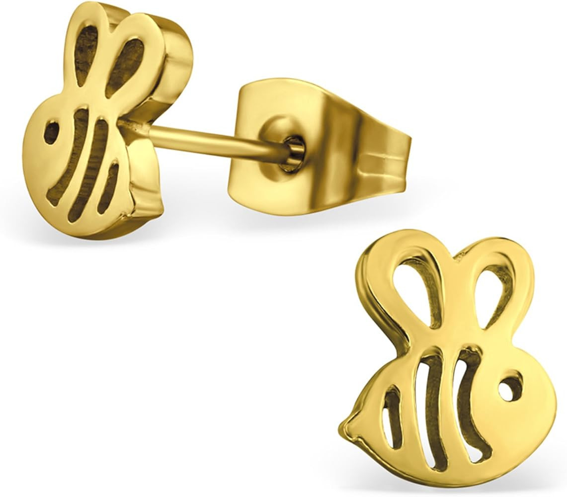 Stainless Steel Tiny Honey Bumble Bee Stud Post Earrings | Amazon (US)