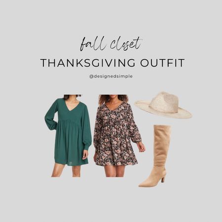 In my fall closet is this simple Thanksgiving outfit - love both the simple fall dress and the long sleeve floral dress, both are perfect for family photos too! 👢 🍂

#LTKCyberWeek #LTKsalealert #LTKshoecrush