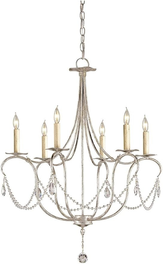 Currey and Company 9890 Crystal - Six Light Small Chandelier, Silver Leaf Finish | Amazon (US)