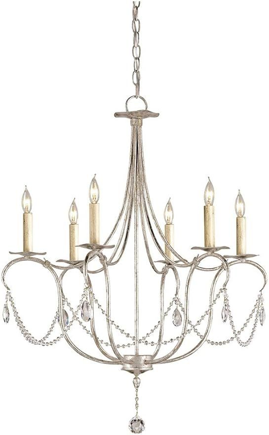 Currey and Company 9890 Crystal - Six Light Small Chandelier, Silver Leaf Finish | Amazon (US)