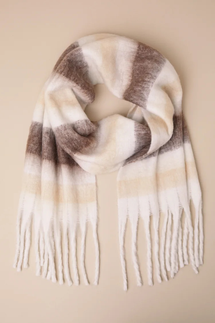 Alpine Attitude Ivory Striped Oversized Scarf | Lulus