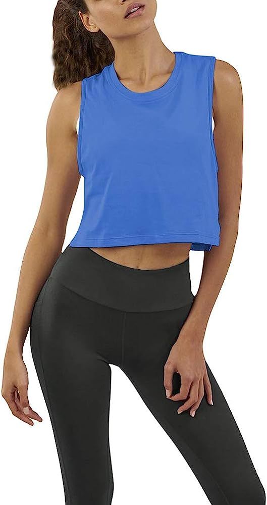 Mippo Crop Top Workout Shirts for Women Cute Sheer Mesh Back Athletic Tanks Muscle Tee | Amazon (US)