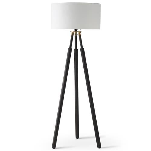 Morrisa Modern Classic Charcoal Wood Tripod Floor Lamp | Kathy Kuo Home