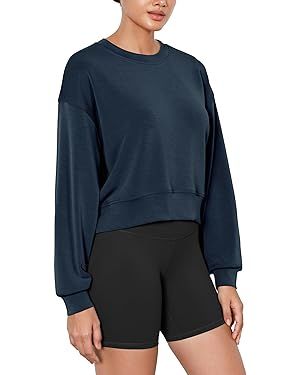 ODODOS Modal Soft Long Sleeve Cropped Sweatshirts for Women Oversized Crew Neck Pullover Crop Top | Amazon (US)
