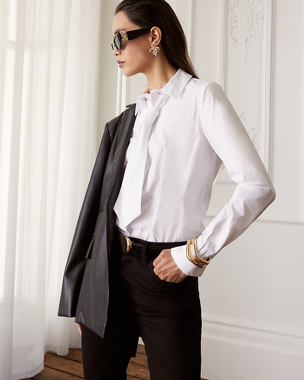 White Poplin Shirt With Tie | River Island UK & IE