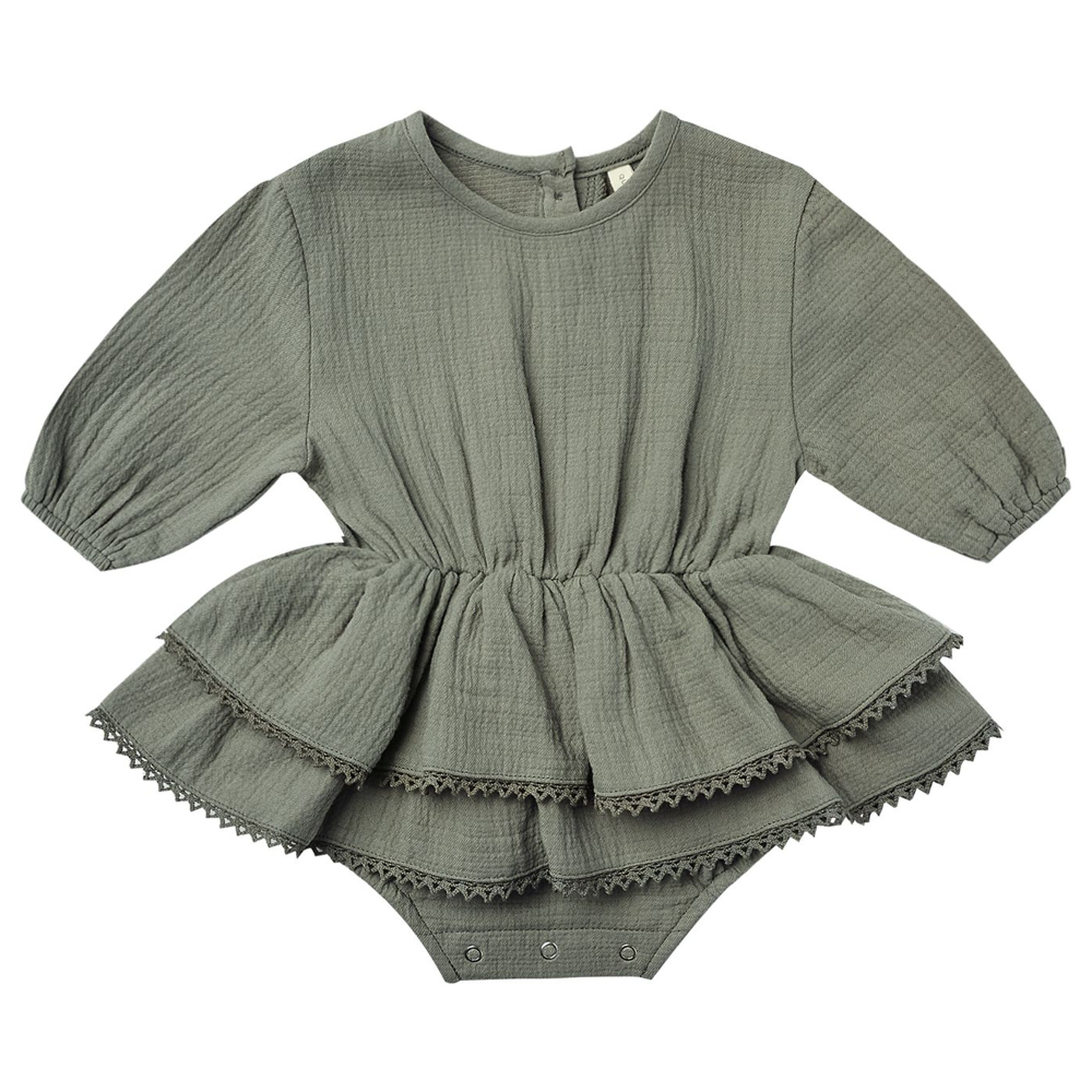 Organic Cotton Skirted Rosie Romper, Basil | SpearmintLOVE