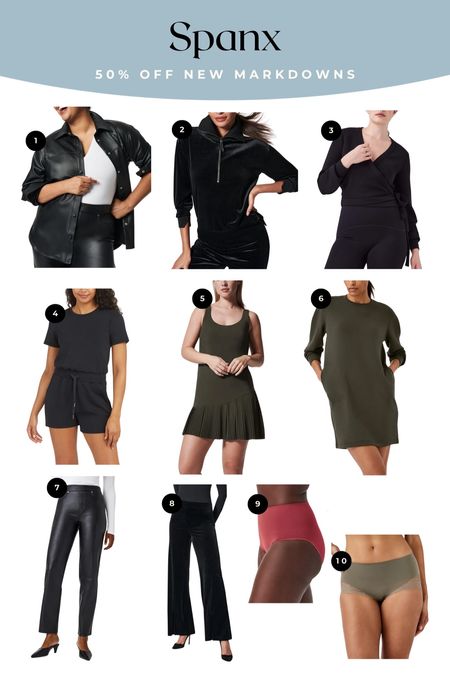 Spanx sale! Shop 50% off new markdowns- sharing some of my favorite here including a faux leather Shacket, pleated skirt, leather-like pants, and underwear! 

#LTKfindsunder100 #LTKstyletip #LTKsalealert