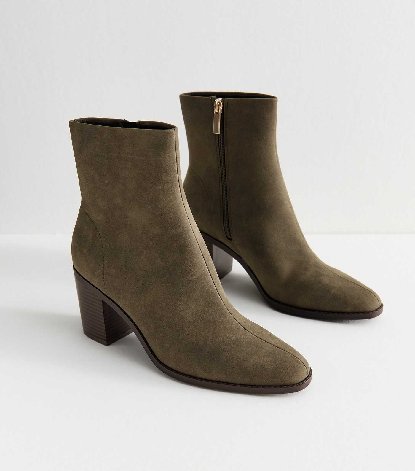Dark Khaki Faux Suede Almond Toe Ankle Boots | New Look | New Look (UK)