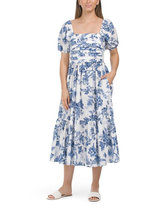 Puff Sleeve Pleated Top Poplin Maxi Dress | TJ Maxx